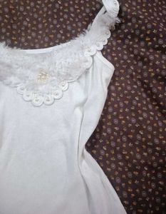 White Ribbed Tank Top with Pearl Embellishment