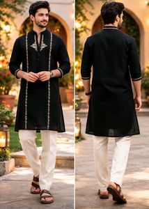 Boys Black Embroidered Kurta Set