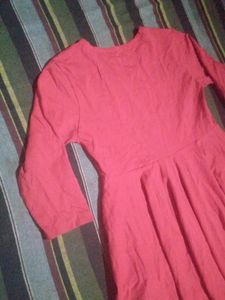 Women's Red Gathered Fit &amp; Flare Dress
