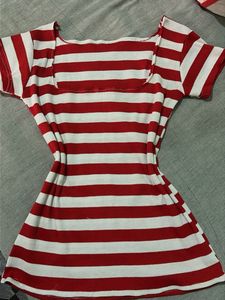 Red &amp; White Striped Lace Top