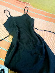 Black Spaghetti Strap satin Dress