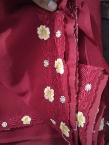 Elegant Maroon Embroidered Saree