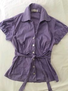 Chic Lavender Puff Sleeve Button-Up Top