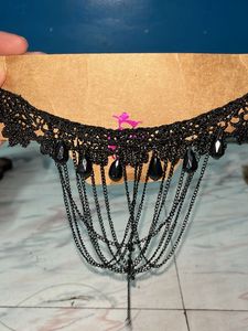 Black Lace Choker Necklace with Chains