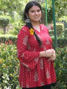 Red Printed Cotton Kurta