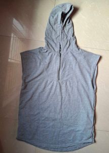 Grey Sleeveless Hoodie Top