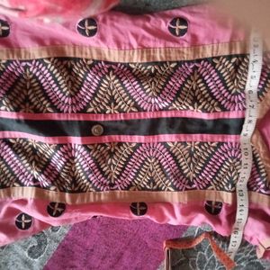 Pink &amp; Black Embroidery Kurta with Dupatta