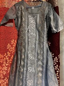 Grey Embroidered Kurti Set