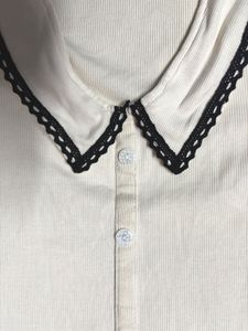Chic Cream &amp; Maroon Top with Collar