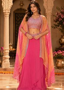 Bandhani Pink & Orange Lehenga Choli Set