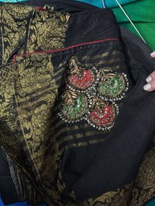 Elegant Black Saree with Gold Border