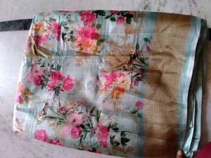 Floral Print Sari .Khadi Cotton Sari .