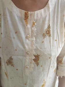 Cream Floral Print Kurta