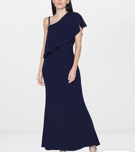 Navy Blue One-Shoulder Ruffle Maxi Dress
