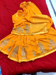 Elegant Orange Pure Chiffon Saree✨