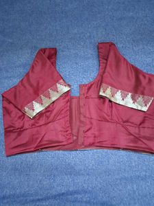 Maroon Silk Blouse with Silver Border