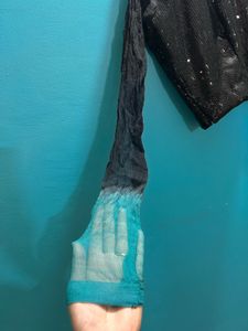 Sparkly Black &amp; Teal Saree Ombre Blouse