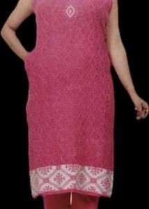 Pink Knit Kurti with Cardigan