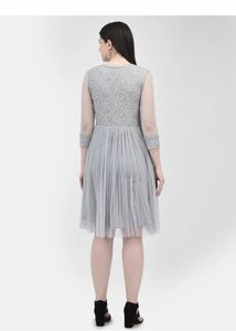 Elegant Grey Lace &amp; Tulle Gown