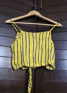 Ginger Yellow Striped Tie-Front Crop Top