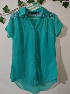 Women Sea Green Top With Sleeve