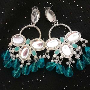 Statement Silver & Teal Drop Earrings