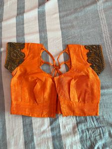 Elegant Orange Embroidered Silk Saree