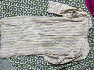 Yellow &amp; Grey Striped Casual Tunic Kurti
