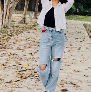 URBANIC Distressed Wide Leg Jeans