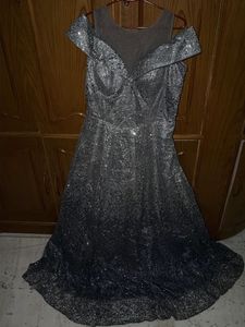 Stunning Silver Sequin Off-Shoulder Gown
