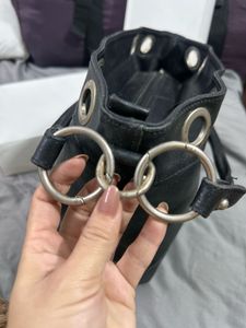 Chic Black Leather Bucket Bag