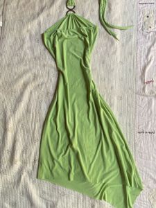 y2k Lime Green Halter Neck Dress