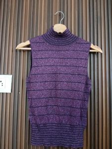Sparkly Purple Striped Turtleneck Top