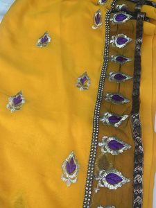 Beautiful Yellow Embroidered Saree