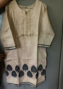Classic Beige Kurti with Leaf Print