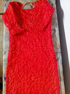 Red Embroidered Kurta