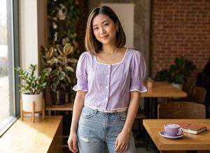 Cute Lavender Puff Sleeve Blouse