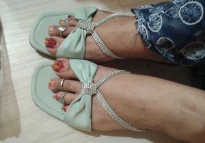 Chic Mint Bow Embellished Flat Sandals
