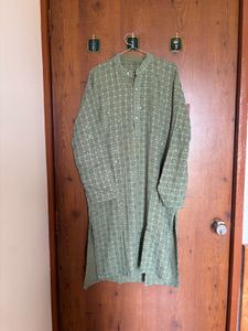 man Elegant Green Sequined Kurta