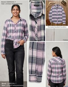 Women’s Pink & Grey Plaid Flannel Shirt