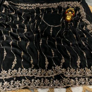 Elegant Black Sequined Saree