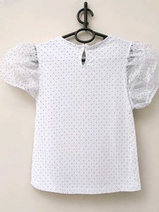 Chic White Polka Dot Top with Puff Sleeves
