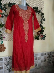 Elegant Red Embroidered Kurti