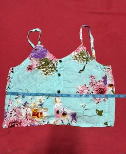 Floral Print Crop Top with Button Detail