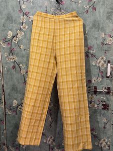 Yellow Plaid Wide-Leg Pants