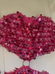 Pink Sequin Bell Sleeve Mini Dress