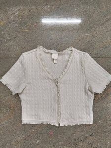 H&M White Cable Knit Cropped Cardigan