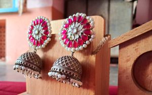Pink Stone Sliver Replica Matte Jhumka