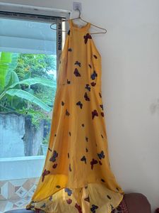 Yellow Butterfly Print Halter Dress