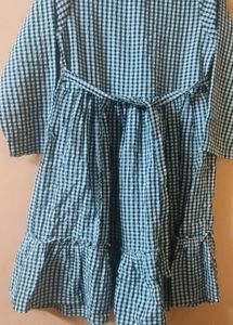 girls cheked Cute round coller Gingham Ruffle Dres